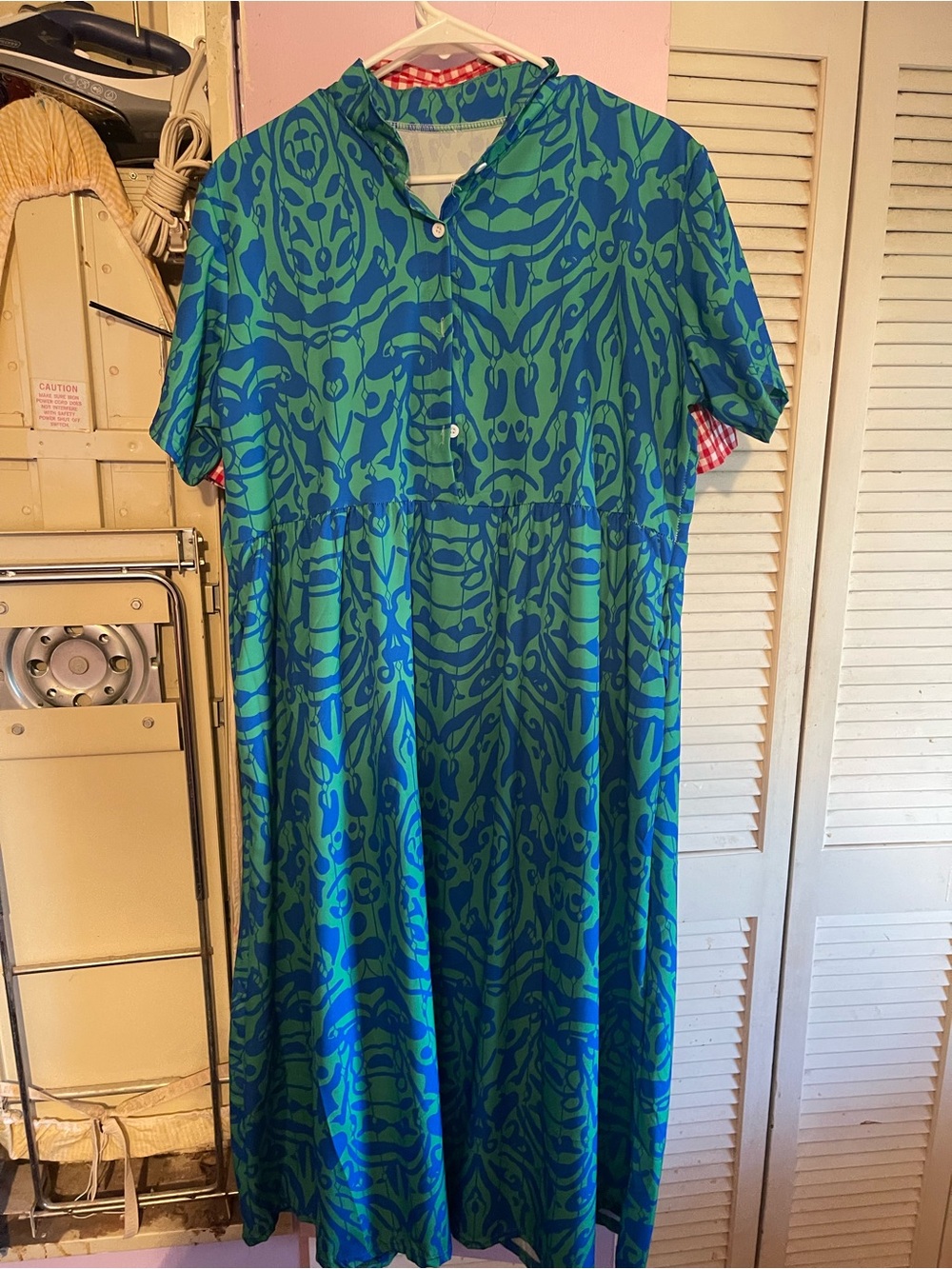 SHEIN Blue and Green Short-Sleeve Printed Midi Dress